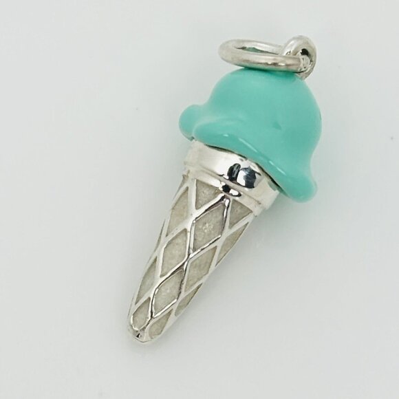 RARE Tiffany Ice Cream Cone Charm in Blue Enamel and Sterling Silver - Picture 1 of 9